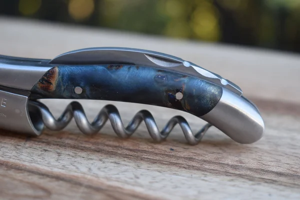 Laguiole en Aubrac Brushed Sommelier Waiter's Corkscrew with Chestnut Buckeye Burl Blue Handle