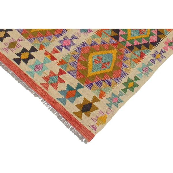 Geometric Kilim Marcellu Beige Gold Hand Woven Area Rugs