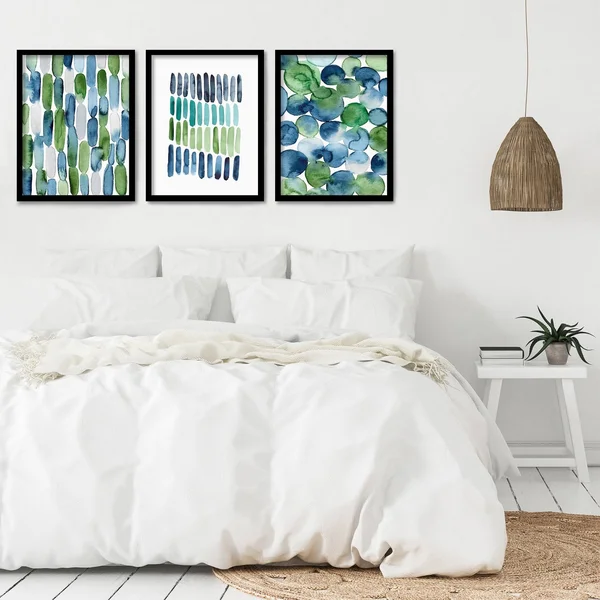 Americanflat Triptych Wall Art Beach Glass Abstract by Lisa Nohren - Set of 3 Black Framed Prints, Size: 22 x 28, Green