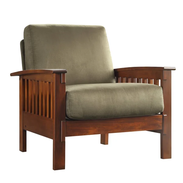 Home Interior Mission-Style Chair with Microfiber Covering - Oak/Olive