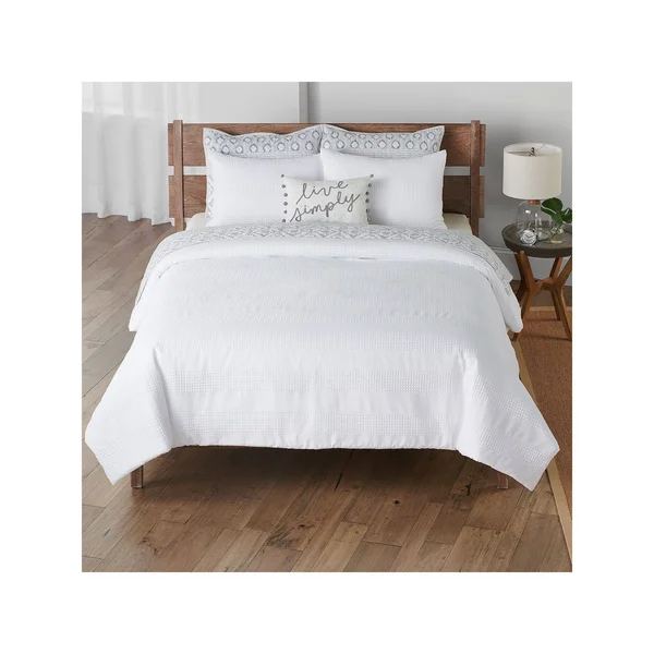Sonoma Goods for Life Barlow Waffle Stripe Comforter and Sham Set, White, Full/Queen