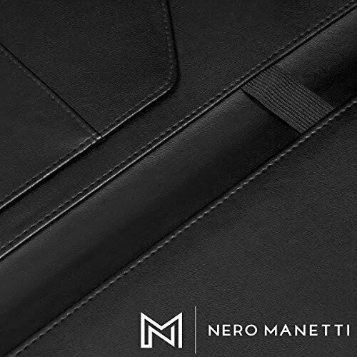 Nero MANETTI- Leather Portfolio Folder - Business PU Leather Portfolio Notepad Holder for Resumes - Legal Pad Portfolio Executive
