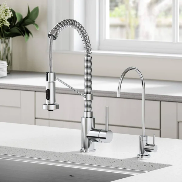 Kraus KPF-1610-FF-100CH Bolden Commercial Style Pull-Down Kitchen Faucet and Purita Water Filter Faucet Combo in Chrome