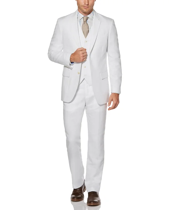 Perry Ellis Men's Linen Suit Jacket, Bright White Twill, Extra Small/36 Short