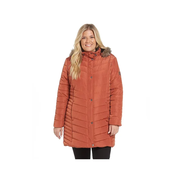 Weatherproof Women's Anoraks & Parkas Terracotta - Terracotta Chevron Fuzzy Hooded Puffer Coat - Women & Plus