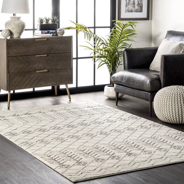 nuLOOM Gem Geometric Stripes Off White 5 ft. x 8 ft. Area Rug