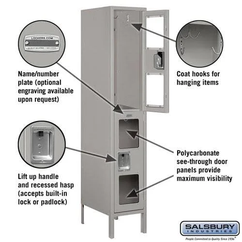 Salsbury Industries S-52165TN-U Extra Wide See-Through Metal Locker - Double Tier - 1 Wide - 6 Feet High - 15 Inches Deep - Tan