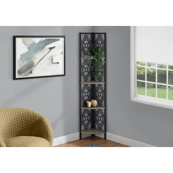 Dark Taupe 62-Inch Wood-Look Finish 4-Tier Corner Bookshelf - 16" x 11" x 62"