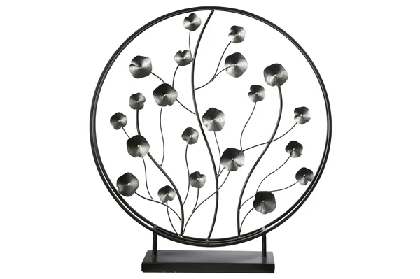 Benjara BM210048 Round Metal Plant Decor on Rectangular Stand Black