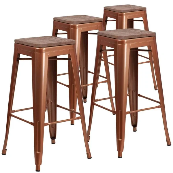 Flash Furniture 4 Pk. 30x22 High Backless Barstool with Square Wood SEAT, Copper