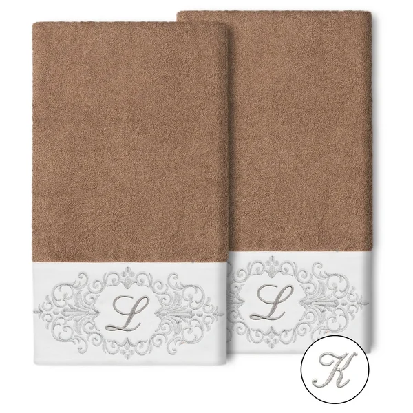 Linum Home Textiles 100% Turkish Cotton Monica 2pc Embellished Bath Towel Set - Size: 27 inch x 54 inch, Brown