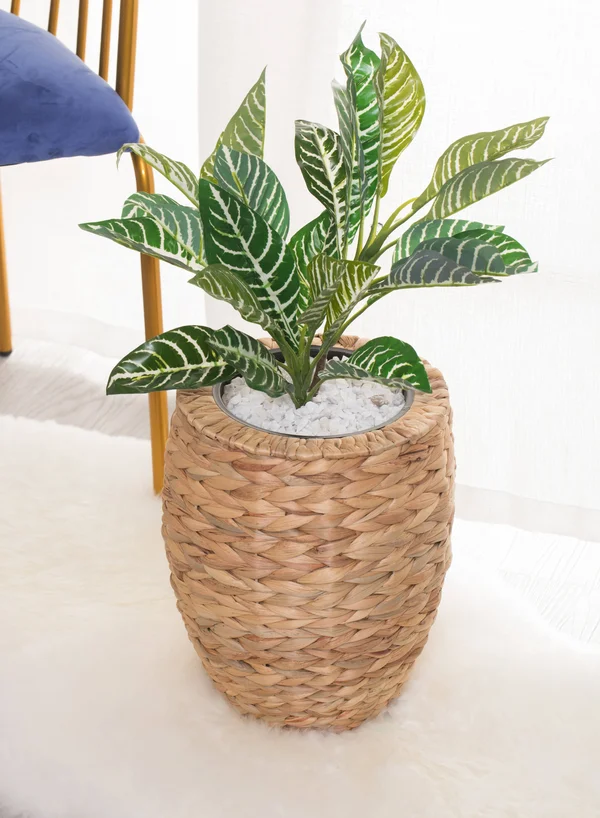 Vintiquewise Water Hyacinth Round Floor Planter with Metal Pot, Set of 2