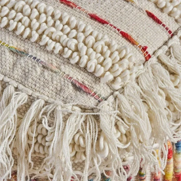 Christopher Knight Home Roth Boho Wool Pouf, Ivory and Multi-Colored