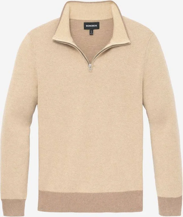 Bonobos Washable Cotton Cashmere Half-Zip Sweater - Natural
