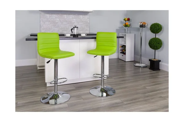 Flash Furniture 2 Pk. Contemporary Green Vinyl Adjustable Height Barstool with Chrome Base