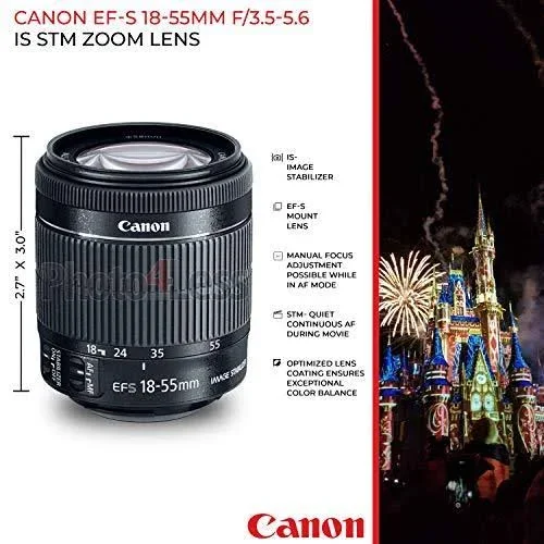 Canon Eos Rebel T7 Digital SLR Camera with EF-S 18-55mm f/3.5-5.6 Is STM Lens + 64GB Memory Card + Wide Angle and Telephoto Lens