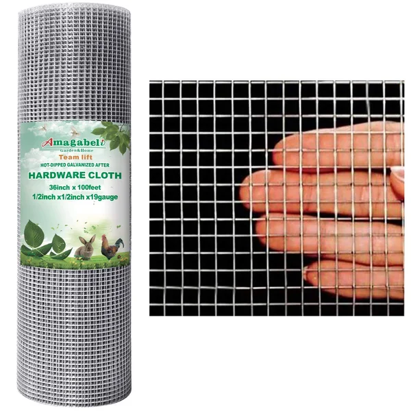 Amagabeli 1/2 Hardware Cloth 36 x 100 19 Gauge Galvanized Welded Wire Metal Mesh Roll Vegetables Garden Rabbit Fencing Snake Fen