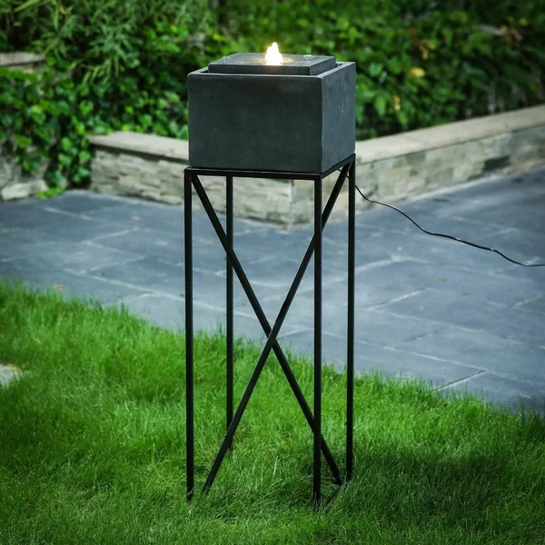 Luxen Home Cement/Iron Raised Stone Finish Outdoor Patio Fountain with LED Light