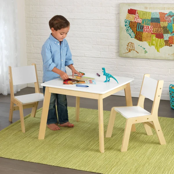 KidKraft Modern Table & 2 Chair Set - White/Beige