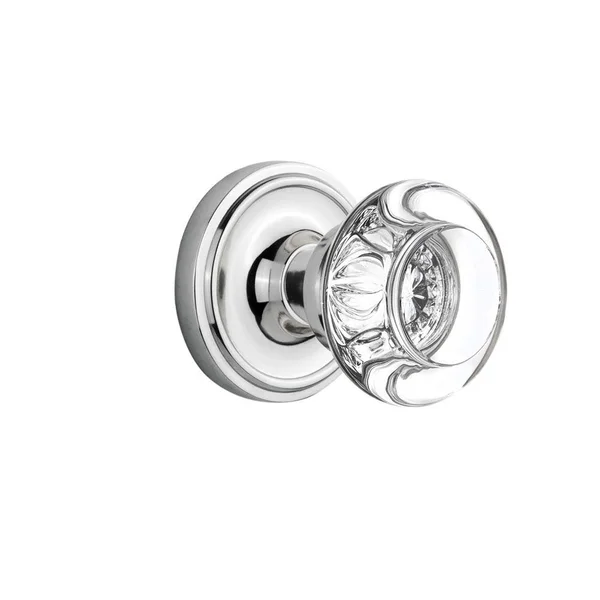 Nostalgic Warehouse 712298 Classic Rosette Single Dummy Round Clear Crystal Glass Door Knob, Bright Chrome