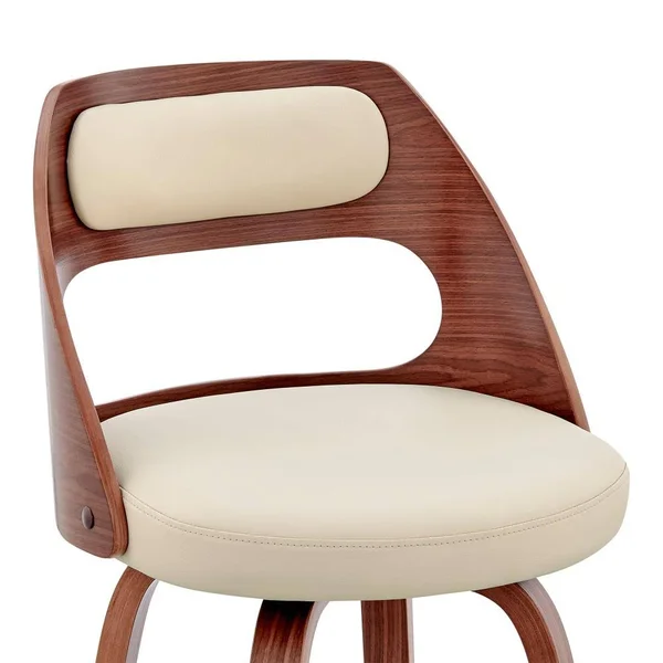 Armen Living Julius 30x22 Cream Faux Leather and Walnut Wood Bar Stool