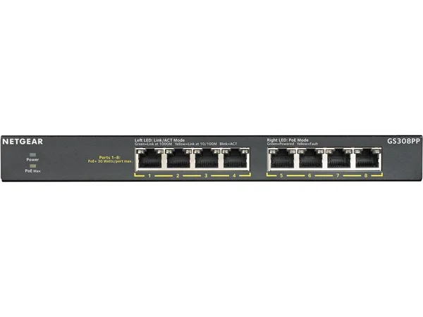 NETGEAR GS308PP Unmanaged Switch - 8 PoE+ Ethernet Ports