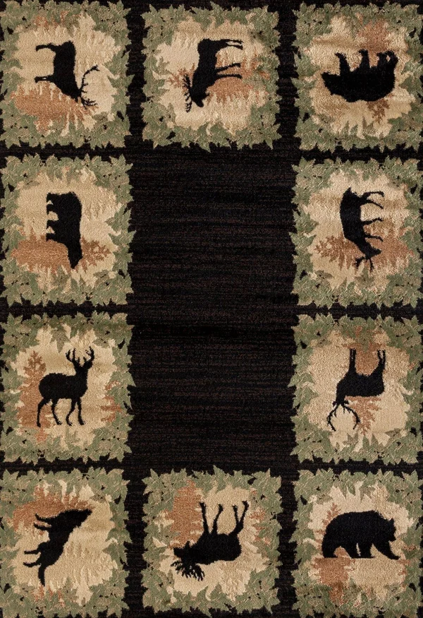 United Weavers Yalor Woodsman Boarder Lodge Black Polypropylene Area Rug or Runner, Size: 7&10 inch x 10&6 inch