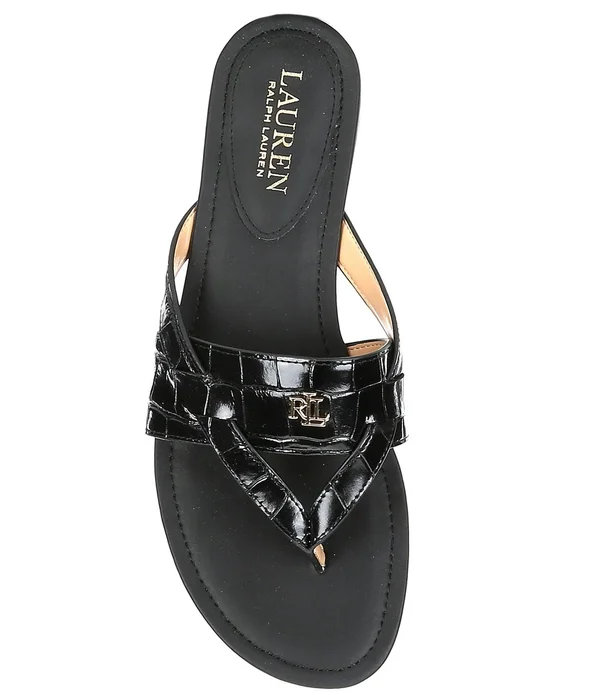 Lauren Ralph Lauren Rosalind Croco Embossed Leather Sandals - 5M