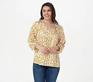 Belle by Kim Gravel Animal Charmeuse Top, Size 2X, Yellow