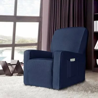Stretch Spandex Jacquard Box Cushion Recliner Slipcover Latitude Run Color: Dark Blue