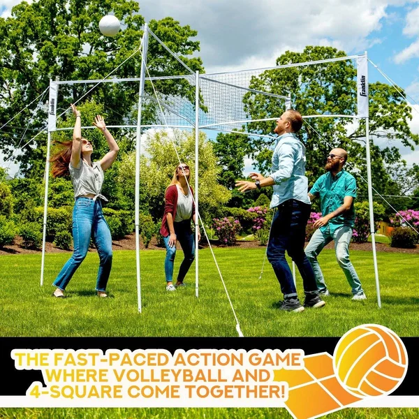 Franklin Sports Quad Volleyball - Volleyball Meets 4 Square - Complete Net System - Jumbo and Traditional Volleyballs Included, B