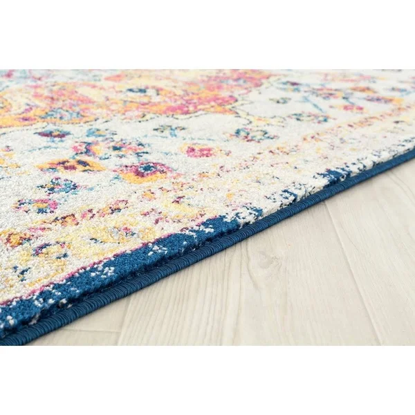Westfield Home Versailles Amberley Blue Runner Rug - 2&7 inch x 7&2 inch, Beige