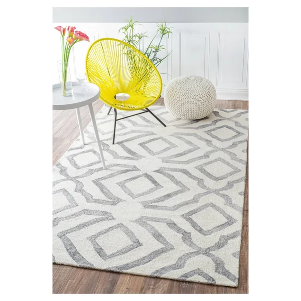 nuLOOM 100% Wool Hand Looped Baggett Area Rug Gray 8& 6x22 x 11& 6x22
