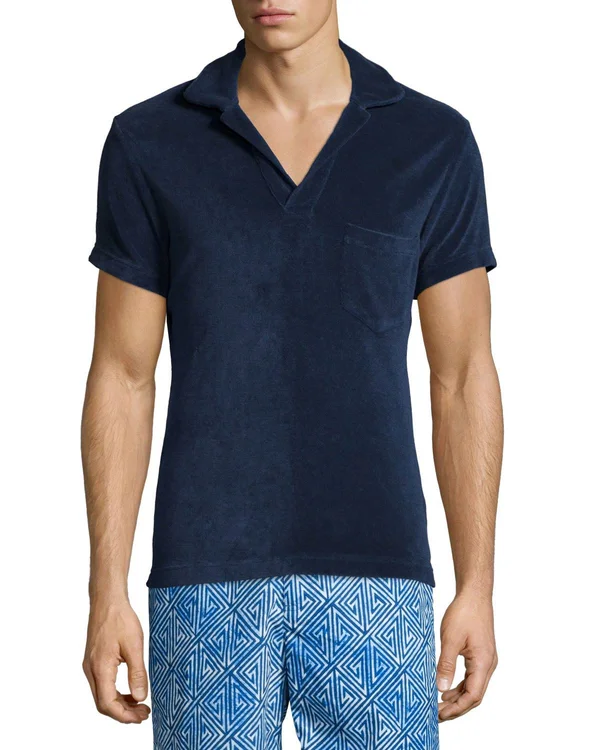 Orlebar Brown Terry Towelling Navy Towelling Resort Polo Shirt - Navy