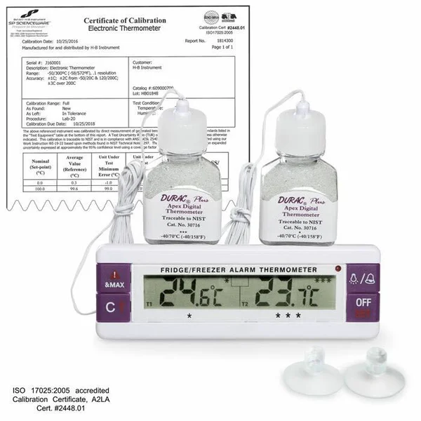 Bel-Art 61000-0300 H-B Frio Temp Calibrated Dual Zone Electronic Verification Thermometer for Freezers, Refrigerators and Incuba