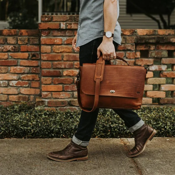 Denver Leather Laptop Messenger Bag - Autumn Brown