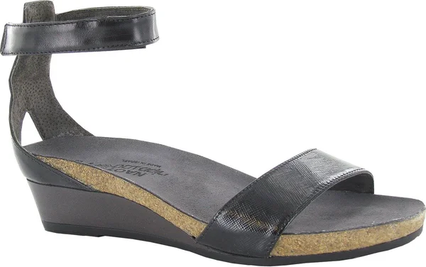 Naot Leather Ankle Strap Wedge Sandals - Pixie - Size EU42(US11-11.5), Black