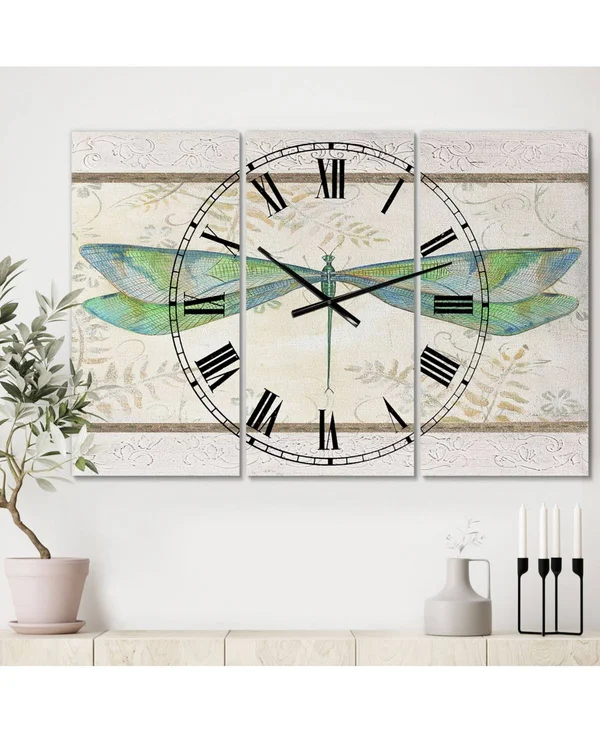 Designart &Summer Dragonfly 3& Oversized Cottage Wall Clock, Size: 28 inch x 36 inch, Blue