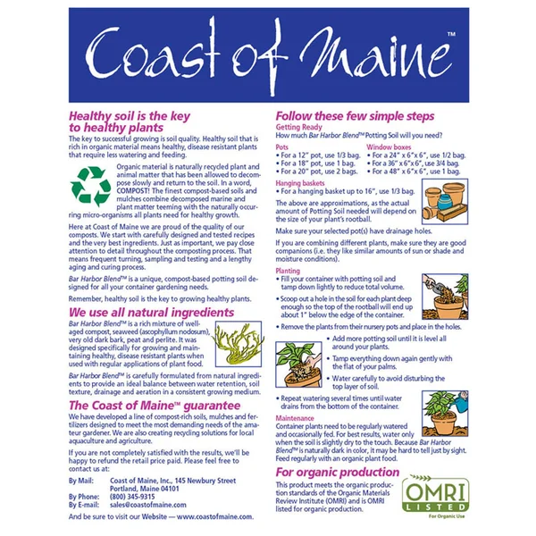 Coast of Maine Bar Harbor Blend Organic Potting Soil, 16 Quart Bag (10 Pack)