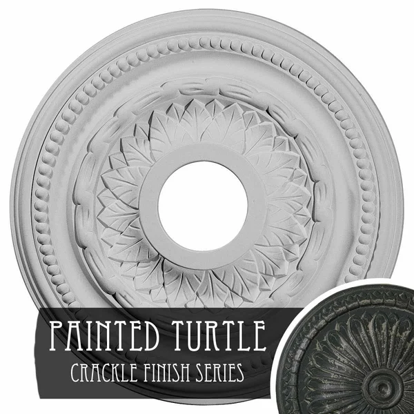 15 3/4 inchod x 3 1/4 inchid x 1 inchp Galway Ceiling Medallion (Fits Canopies Up to 3 1/4 inch), Hand-Painted Painted Turtle Cr