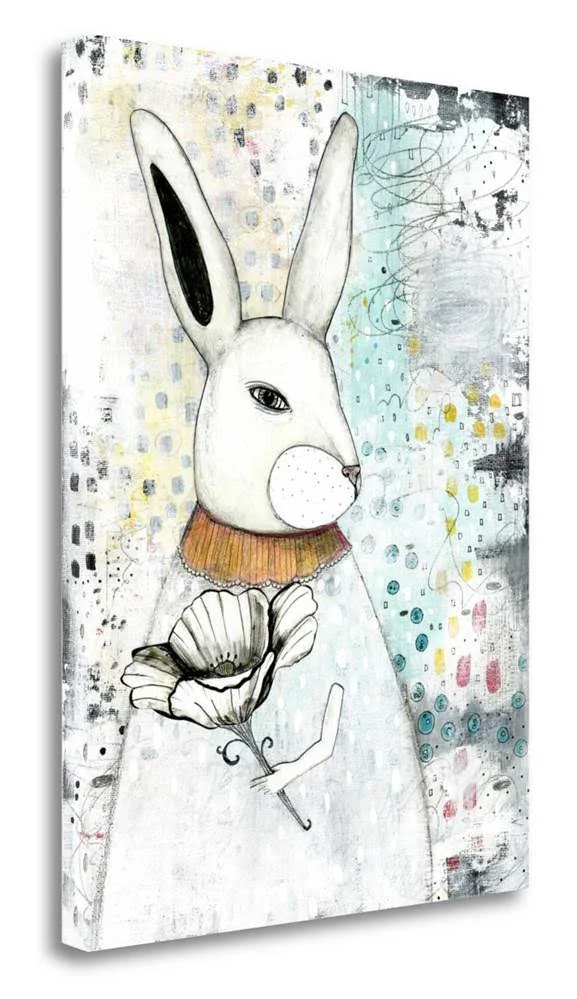 Tangletown Fine Art The Rabbit and The Flower by Sarah Ogren Giclee Print on Gallery Wrap Canvas - 35x22 x 47x22 - Multi