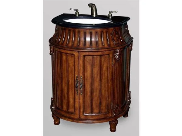 Barrel Shaped Vanity with Porcelain Basin and Marble Top