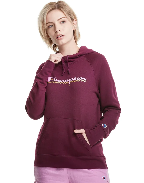 Champion Women's Powerblend Graphic Hoodie, Large, Dark Berry Purple