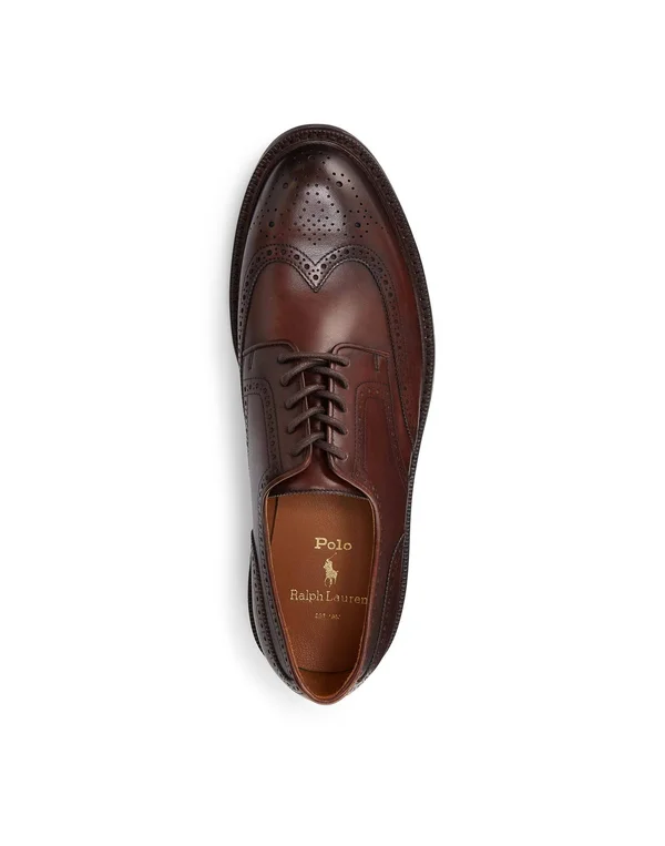 Polo Ralph Lauren Asher Leather Wingtip Man Lace-Up Shoes Dark Brown Size 9 Bovine Leather