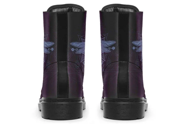Purple Dragonfly Boots, Non-Leather Hippie Boots, YesWeVibe Men's Boots, Black Sole, US 14, EU49