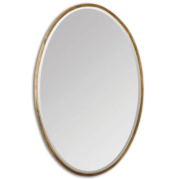 Intelligent Design Thin Frame Gold Oval Wall Mirror - Classic Contemporary Vanity