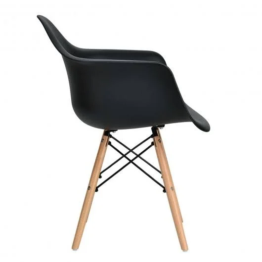 Set of 2 Mid Century Modern Molded Dining Arm Side Chair-Black - Black