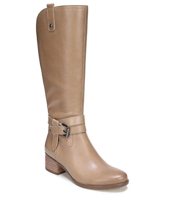 Naturalizer Dev Womens Wide Calf Leather Riding Boots - Oatmeal Leather