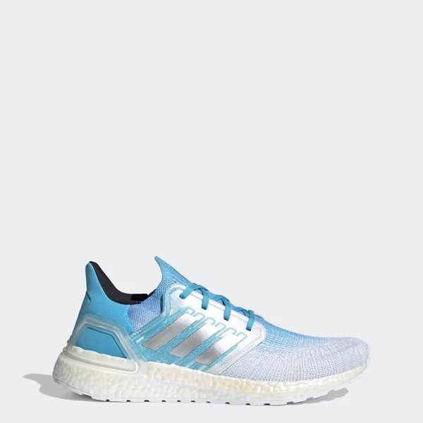 Adidas Ultraboost 20 White/Silver/Signal Cyan Men's Running Shoes - Size: 11.5