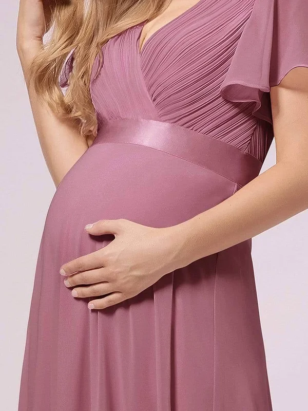 Ever-pretty Flare Sleeves Empire Waist Maxi Bump Friendly Dress Adult Female Polyester